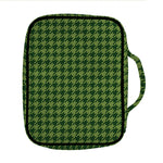 Deep Green Houndstooth Pattern Print Front Pocket Bible Bag