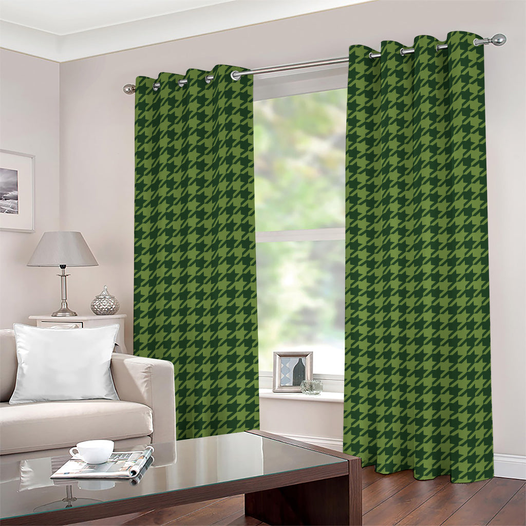 Deep Green Houndstooth Pattern Print Grommet Curtains