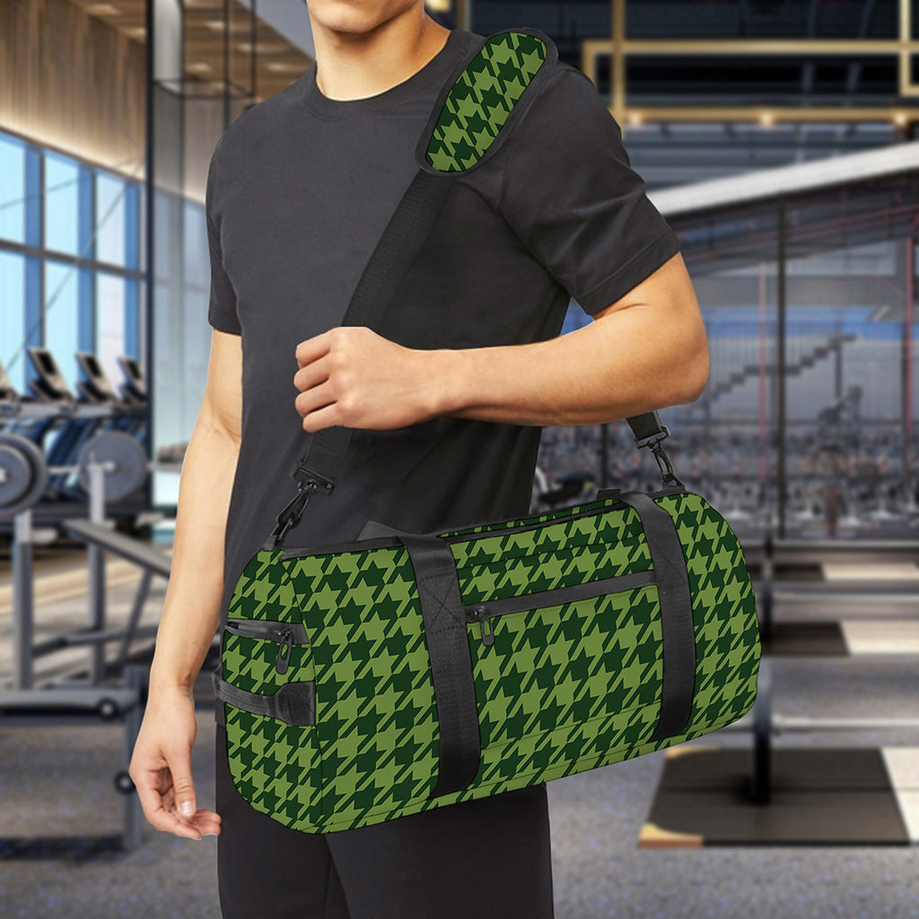 Deep Green Houndstooth Pattern Print Gym Bag