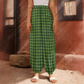 Deep Green Houndstooth Pattern Print Harem Pants