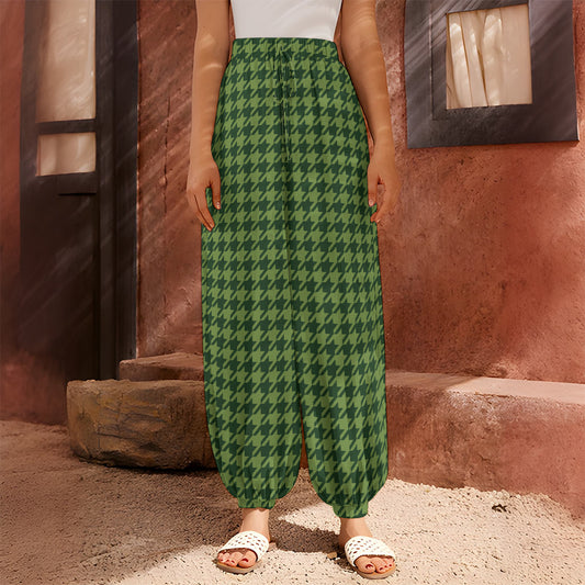 Deep Green Houndstooth Pattern Print Harem Pants