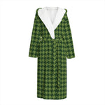 Deep Green Houndstooth Pattern Print Hooded Bathrobe