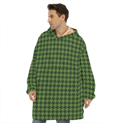 Deep Green Houndstooth Pattern Print Hoodie Blanket