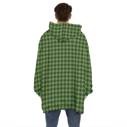 Deep Green Houndstooth Pattern Print Hoodie Blanket