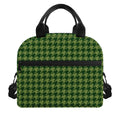 Deep Green Houndstooth Pattern Print Insulated Lunch Bag