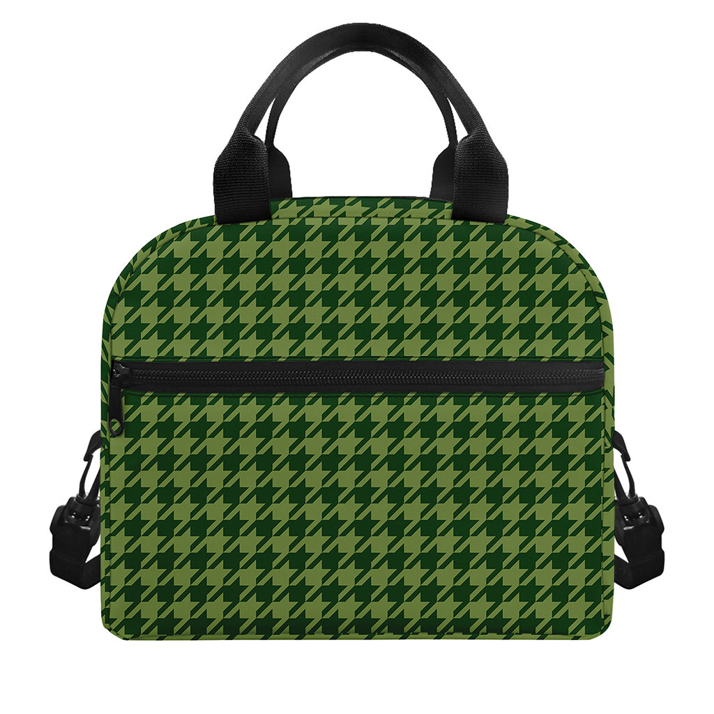 Deep Green Houndstooth Pattern Print Insulated Lunch Bag