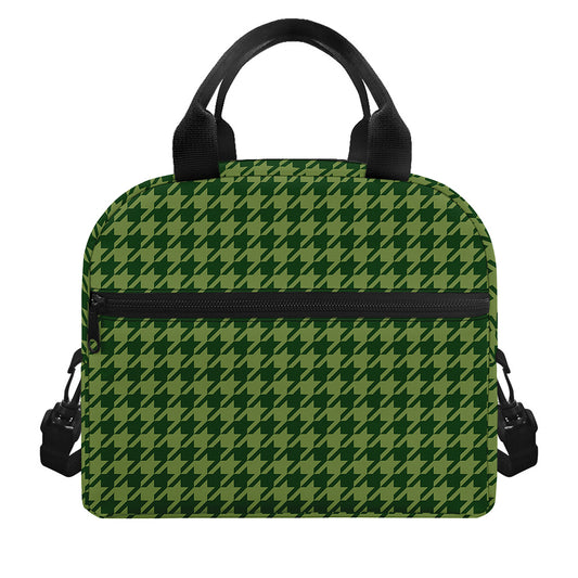 Deep Green Houndstooth Pattern Print Insulated Lunch Bag