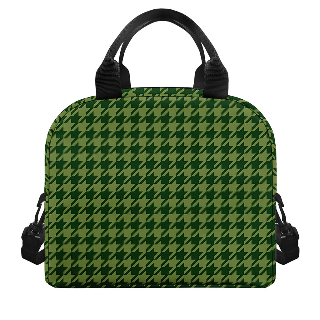 Deep Green Houndstooth Pattern Print Insulated Lunch Bag