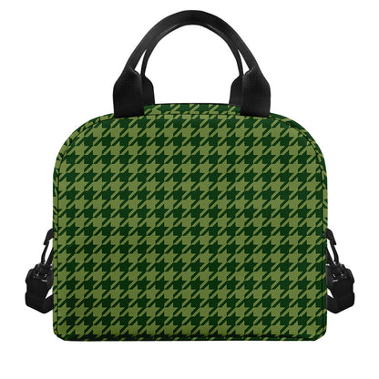 Deep Green Houndstooth Pattern Print Insulated Lunch Bag