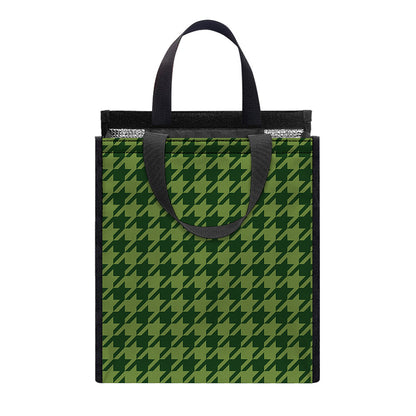 Deep Green Houndstooth Pattern Print Insulated Lunch Tote