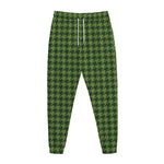 Deep Green Houndstooth Pattern Print Jogger Pants