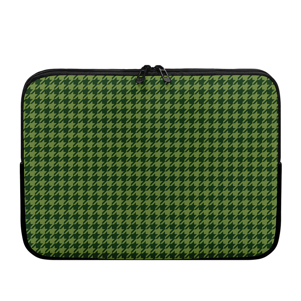 Deep Green Houndstooth Pattern Print Laptop Sleeve