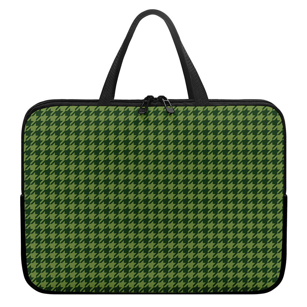 Deep Green Houndstooth Pattern Print Laptop Sleeve With Handle