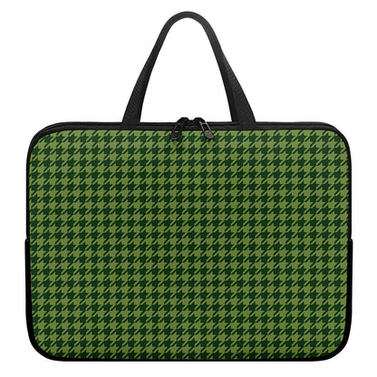 Deep Green Houndstooth Pattern Print Laptop Sleeve With Handle