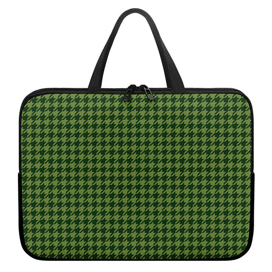 Deep Green Houndstooth Pattern Print Laptop Sleeve With Handle
