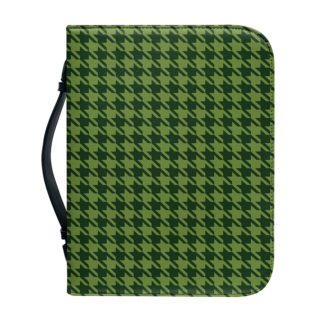 Deep Green Houndstooth Pattern Print Leather Bible Cover