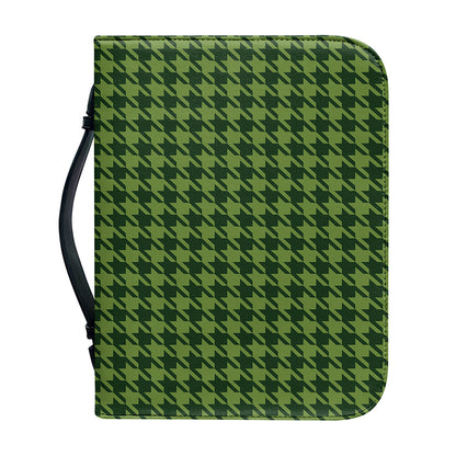 Deep Green Houndstooth Pattern Print Leather Bible Cover