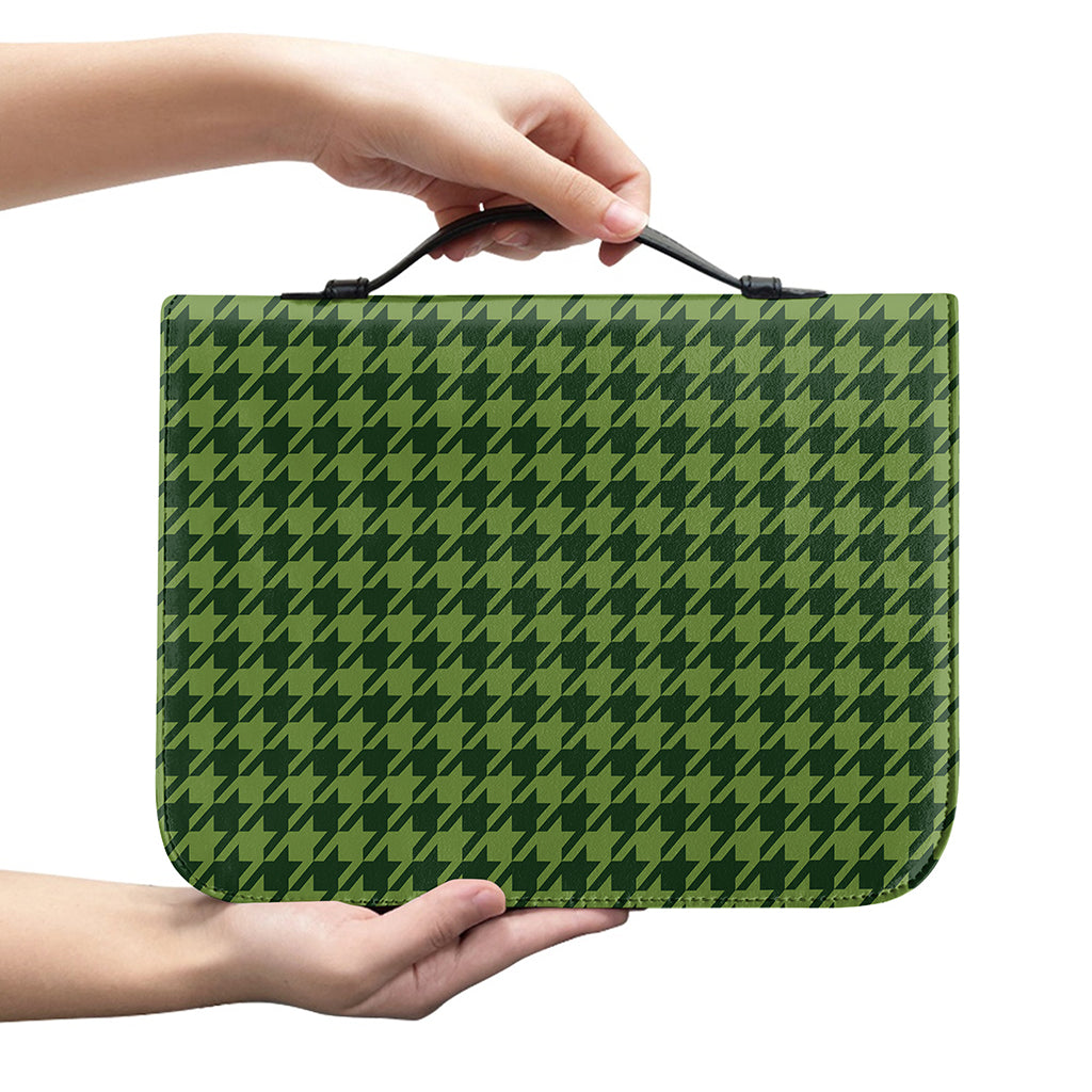 Deep Green Houndstooth Pattern Print Leather Bible Cover