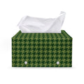 Deep Green Houndstooth Pattern Print Leather Tissue Box Cover