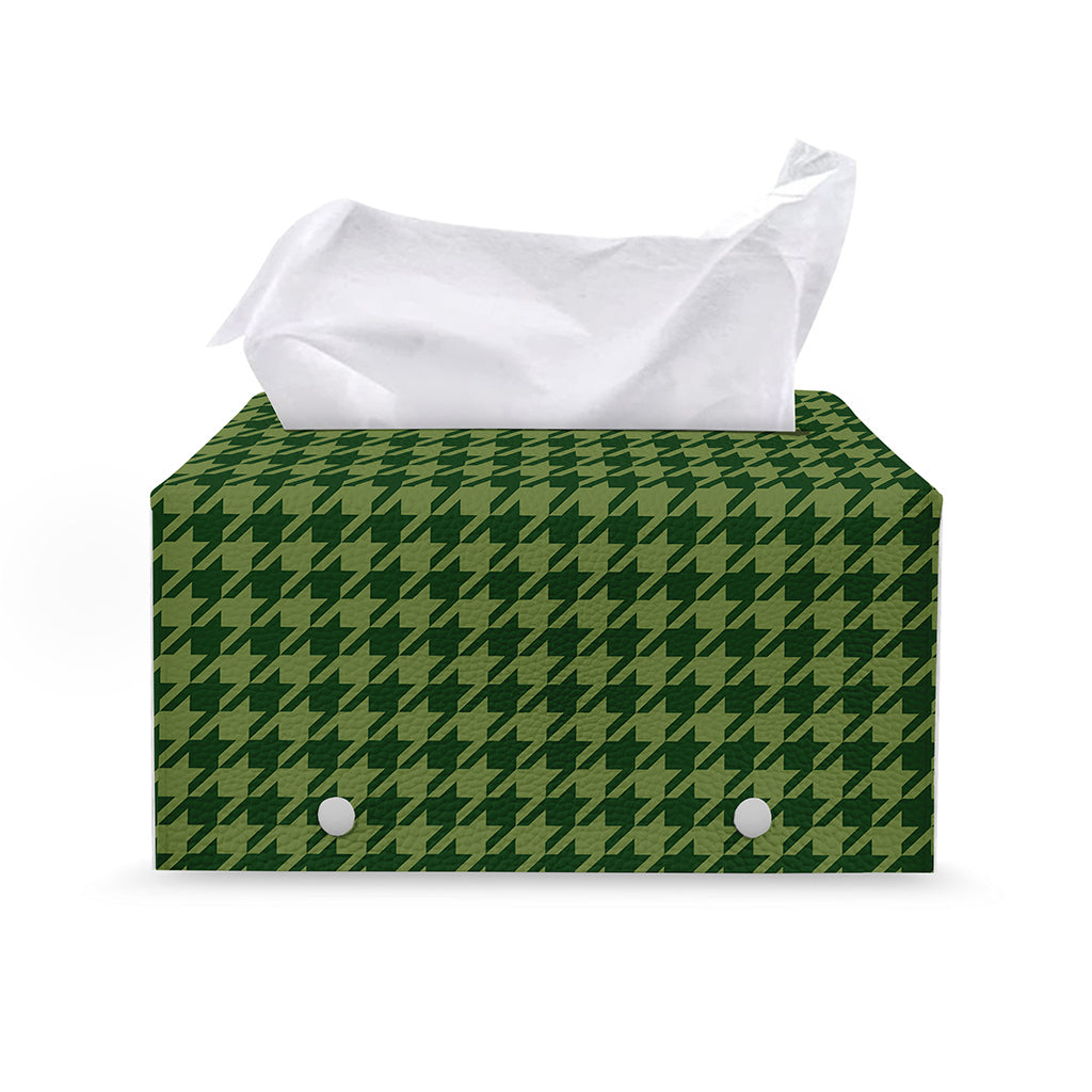 Deep Green Houndstooth Pattern Print Leather Tissue Box Cover