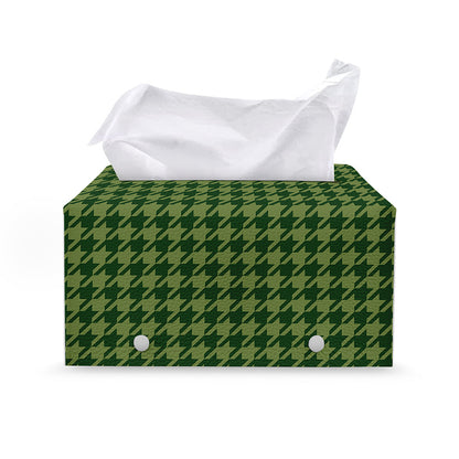 Deep Green Houndstooth Pattern Print Leather Tissue Box Cover