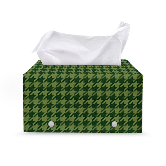 Deep Green Houndstooth Pattern Print Leather Tissue Box Cover