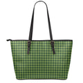 Deep Green Houndstooth Pattern Print Leather Tote Bag With Zipper