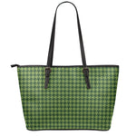 Deep Green Houndstooth Pattern Print Leather Tote Bag