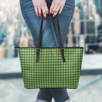 Deep Green Houndstooth Pattern Print Leather Tote Bag