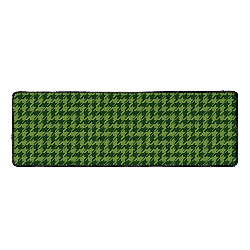 Deep Green Houndstooth Pattern Print Long Kitchen Mat