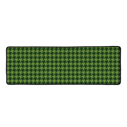 Deep Green Houndstooth Pattern Print Long Kitchen Mat