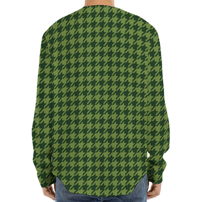 Deep Green Houndstooth Pattern Print Long Sleeve Baseball Jersey