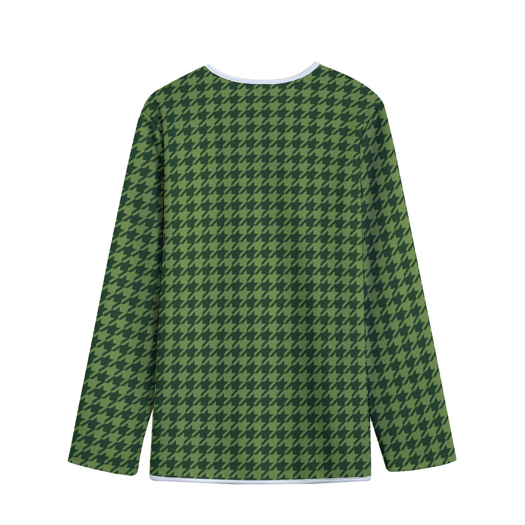 Deep Green Houndstooth Pattern Print Long Sleeve Short Coat