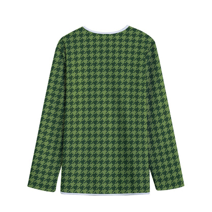 Deep Green Houndstooth Pattern Print Long Sleeve Short Coat