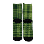 Deep Green Houndstooth Pattern Print Long Socks