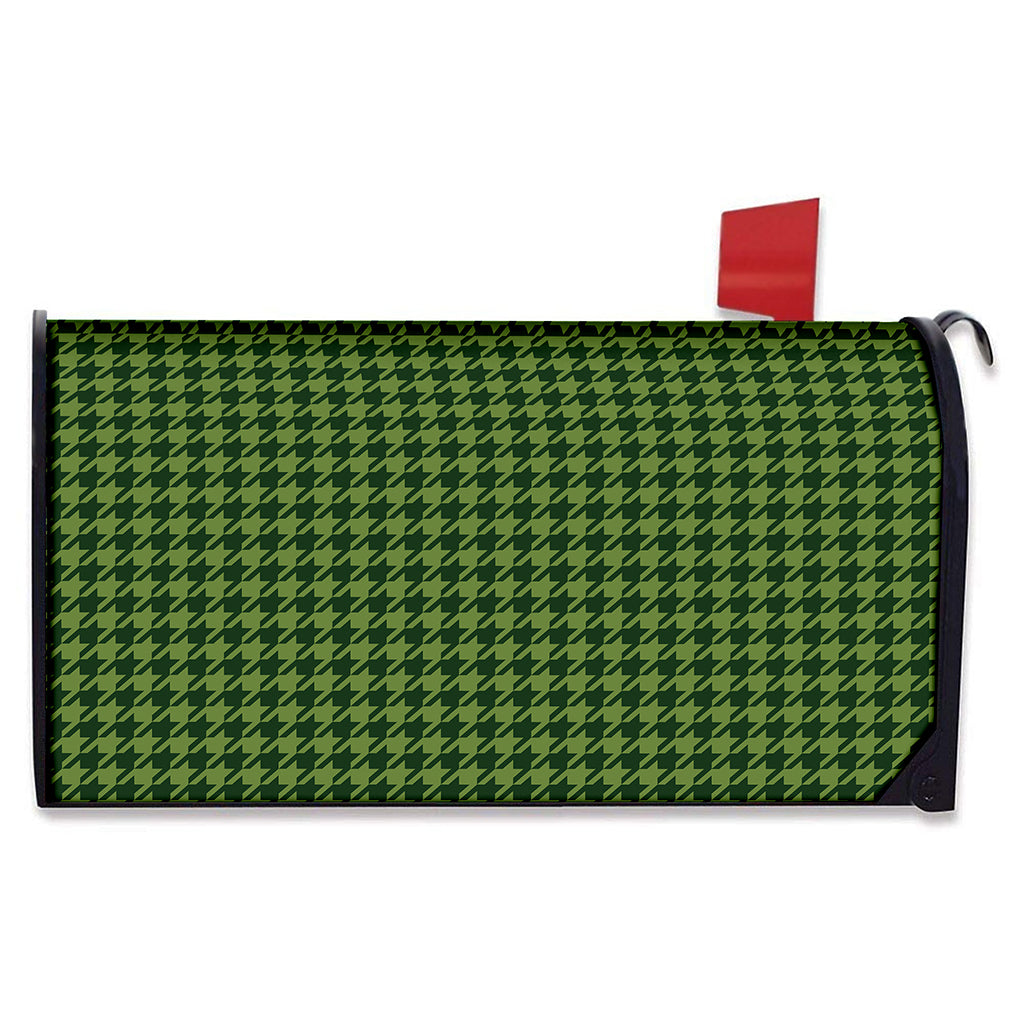 Deep Green Houndstooth Pattern Print Mailbox Cover