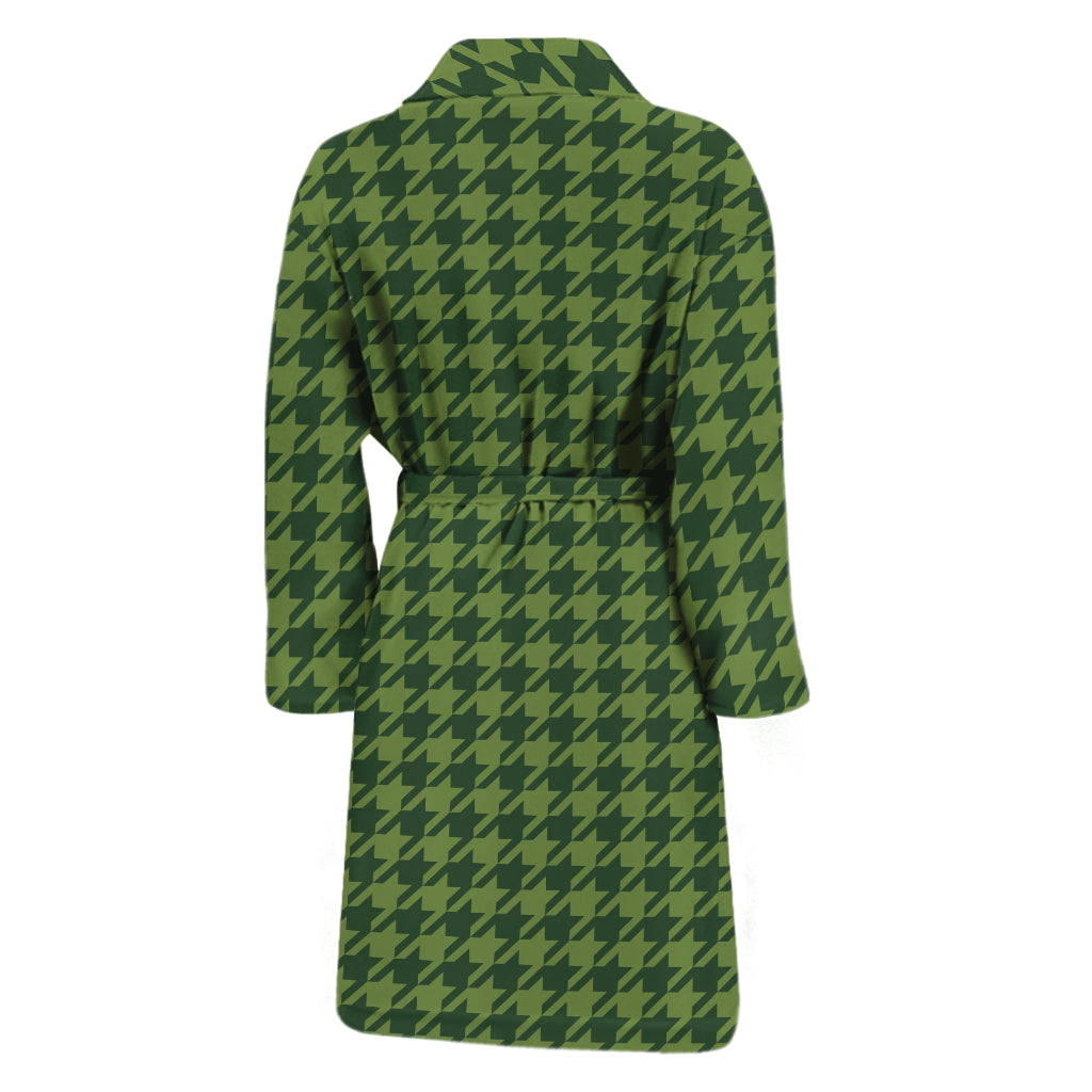 Deep Green Houndstooth Pattern Print Men's Bathrobe