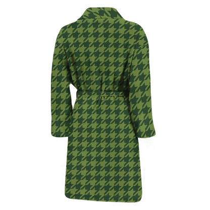 Deep Green Houndstooth Pattern Print Men's Bathrobe