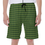 Deep Green Houndstooth Pattern Print Men's Beach Shorts