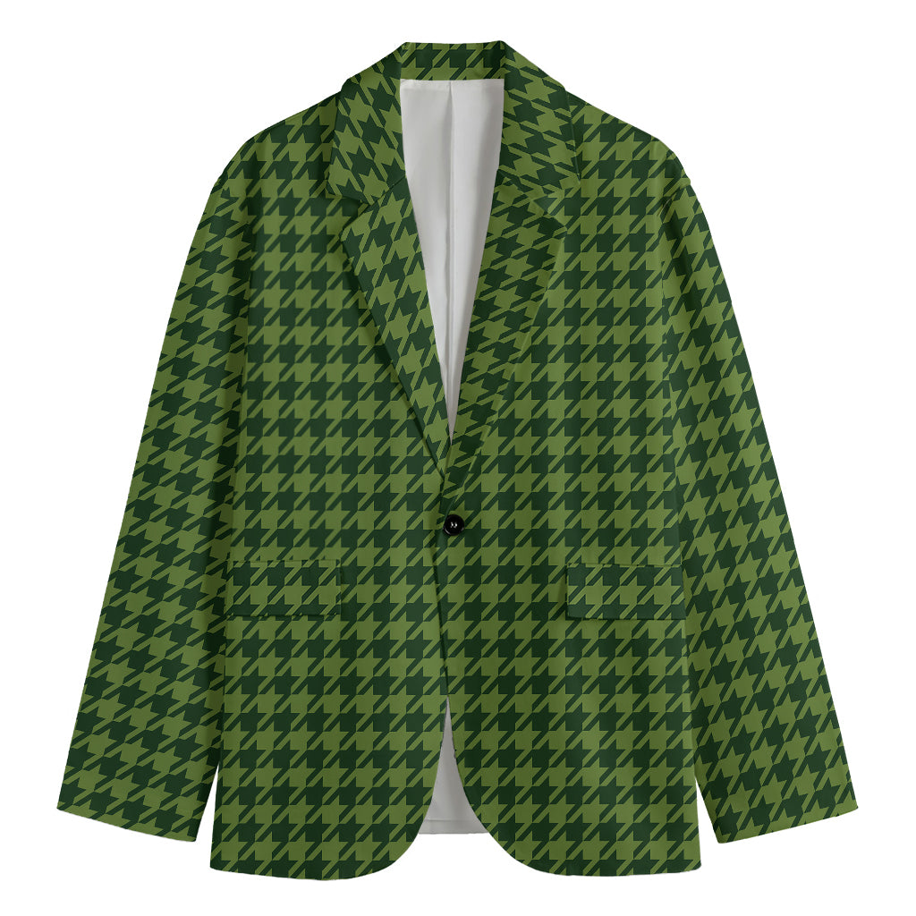 Deep Green Houndstooth Pattern Print Men's Blazer