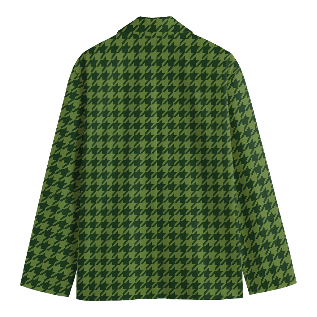 Deep Green Houndstooth Pattern Print Men's Blazer