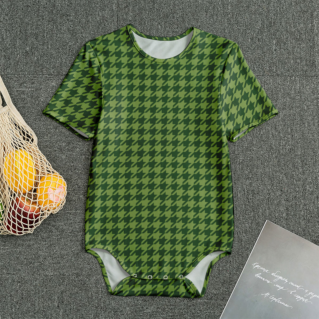 Deep Green Houndstooth Pattern Print Men's Bodysuit