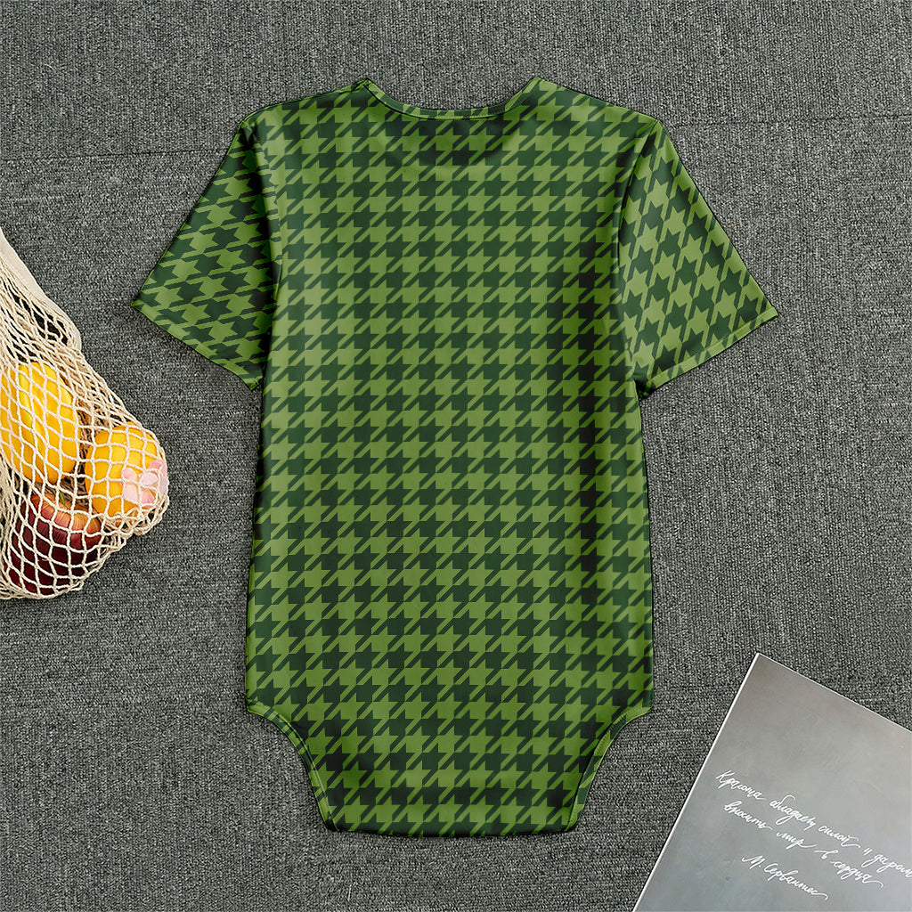 Deep Green Houndstooth Pattern Print Men's Bodysuit