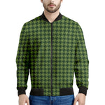 Deep Green Houndstooth Pattern Print Men's Bomber Jacket