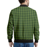 Deep Green Houndstooth Pattern Print Men's Bomber Jacket