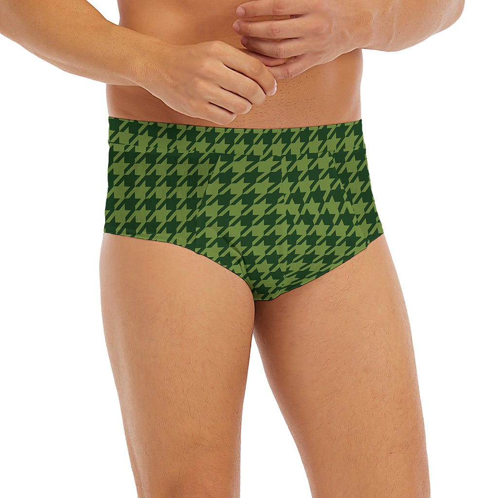 Deep Green Houndstooth Pattern Print Men's Briefs