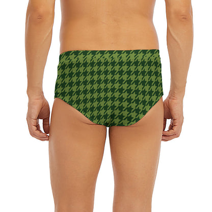 Deep Green Houndstooth Pattern Print Men's Briefs