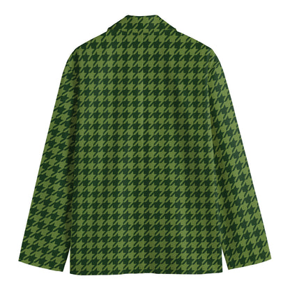 Deep Green Houndstooth Pattern Print Men's Cotton Blazer