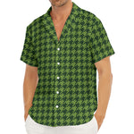 Deep Green Houndstooth Pattern Print Men's Deep V-Neck Shirt