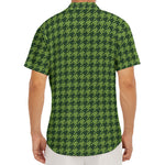 Deep Green Houndstooth Pattern Print Men's Deep V-Neck Shirt